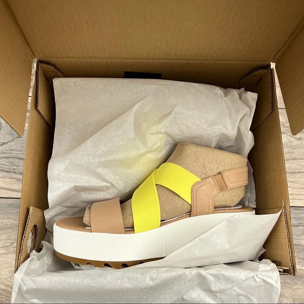 NIB Sorel Cameron Flatform Slingback Wedge Sandal Honest Beige - Picture 10 of 13